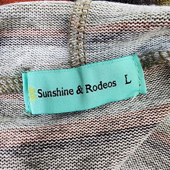 Sunshine & Rodeos Hoodie Women Large Striped Tunic Elbow Patches Pockets Western - Picture 8 of 9